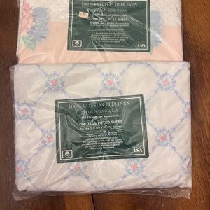 Vintage 100% Cotton Pink & Blue Floral Full Sheets